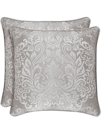 J. Queen New York La Scala Damask Pattern Silver Square Pillow