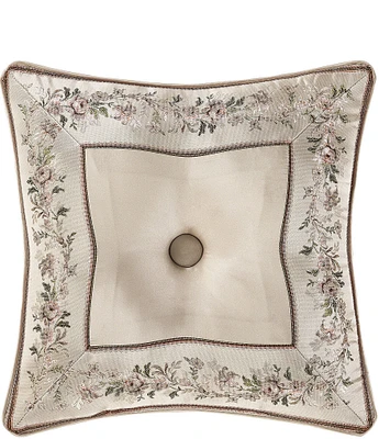 J. Queen New York Pecora Button-Tufted Mitered Woven Floral Border Reversible Square Pillow