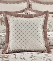 J. Queen New York Santa Rosa Embroidered Lattice Starburst Dot Framed Reversible Square Pillow