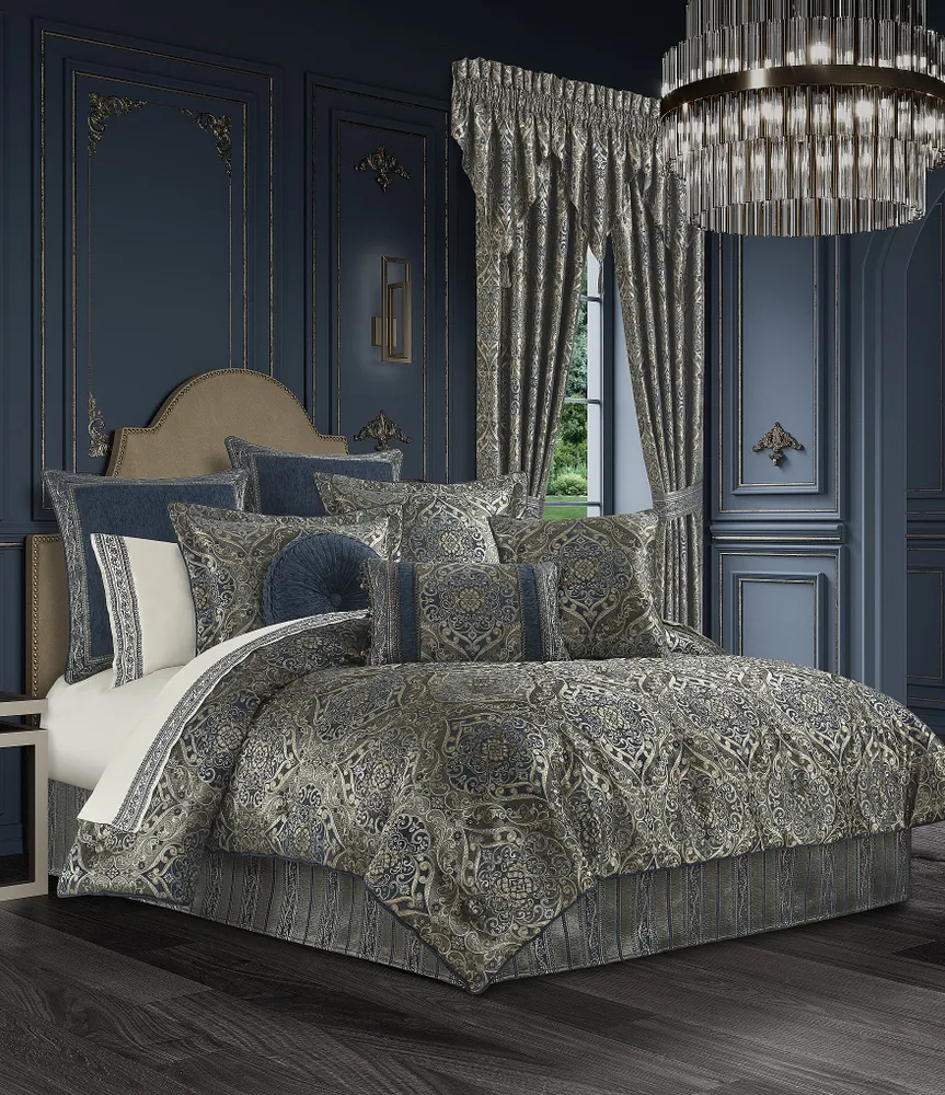 J. Queen New York Weston Blue Bedding Collection Woven Damask Print Comforter Set