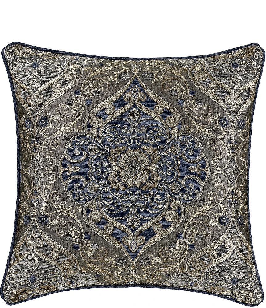 J. Queen New York Weston Blue Reversible Jacquard Damask Print Square Pillow