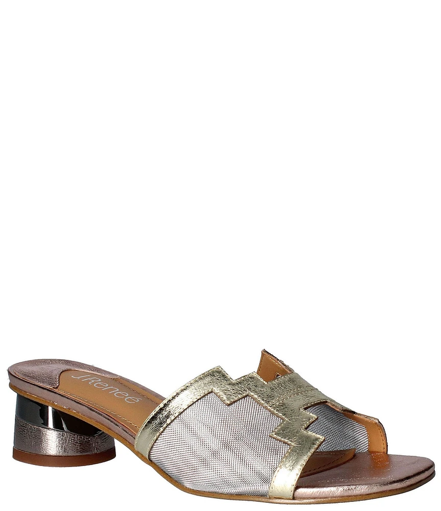 J. Renee Amorra Metallic Leather Mesh Slide Sandals