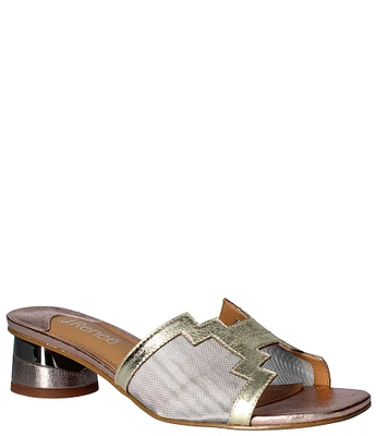 J. Renee Amorra Metallic Leather Mesh Slide Sandals