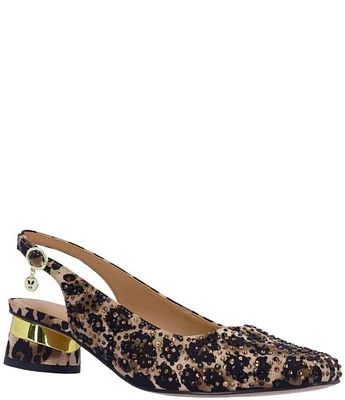 J. Renee Baline Leopard Print Rhinestone Sling Pumps