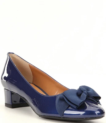 J. Renee Cameo Patent Bow Detail Block Heel Pumps