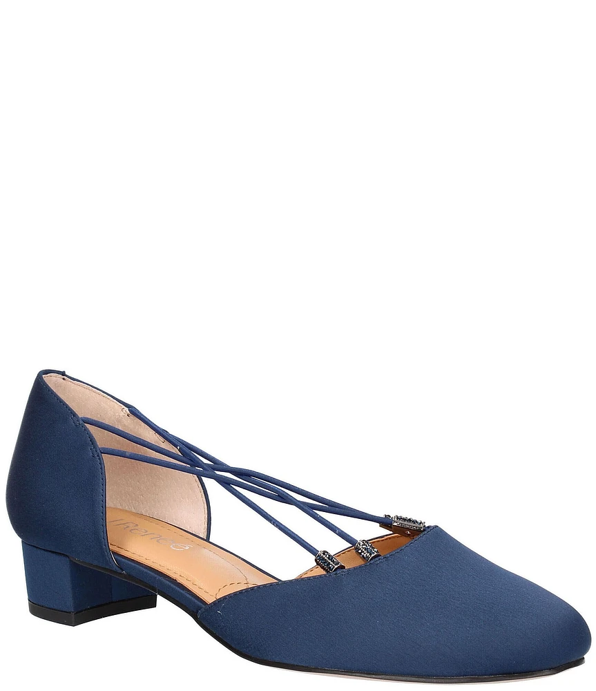 J. Renee Charolette Satin Elastic Straps Low Block Heel Pumps