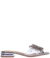 J. Renee Cherita Clear Shimmer Vinyl Rhinestone Pom Pom Slides