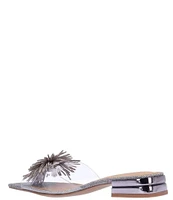 J. Renee Cherita Clear Shimmer Vinyl Rhinestone Pom Pom Slides