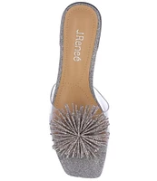 J. Renee Cherita Clear Shimmer Vinyl Rhinestone Pom Pom Slides