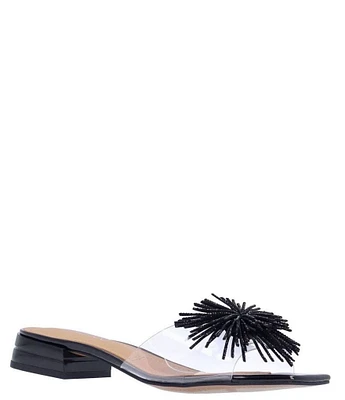 J. Renee Cherita Clear Vinyl Rhinestone Pom Pom Slides