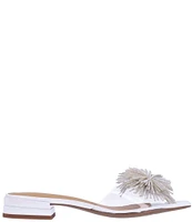 J. Renee Cherita Clear Vinyl Rhinestone Pom Pom Slides