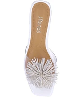 J. Renee Cherita Clear Vinyl Rhinestone Pom Pom Slides