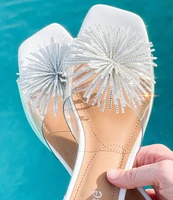 J. Renee Cherita Clear Vinyl Rhinestone Pom Pom Slides