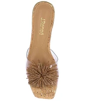 J. Renee Cherita Clear Vinyl Rhinestone Pom Pom Slip On Slides