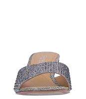 J. Renee Coralie Glitter Fabric Rhinestone Wedge Slide Sandals