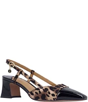 J. Renee Cyrene Leopard Print Patent Cap Toe Block Heel Slingback Pumps