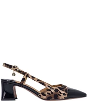 J. Renee Cyrene Leopard Print Patent Cap Toe Block Heel Slingback Pumps