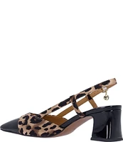 J. Renee Cyrene Leopard Print Patent Cap Toe Block Heel Slingback Pumps