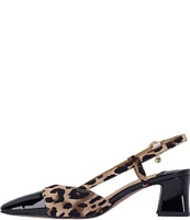 J. Renee Cyrene Leopard Print Patent Cap Toe Block Heel Slingback Pumps