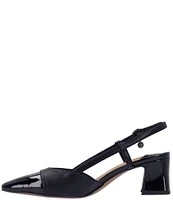 J. Renee Cyrene Patent Cap Toe Block Heel Sling Pumps