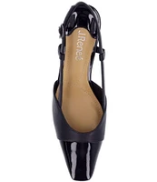 J. Renee Cyrene Patent Cap Toe Block Heel Sling Pumps