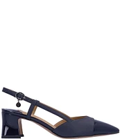 J. Renee Cyrene Patent Cap Toe Block Heel Sling Pumps