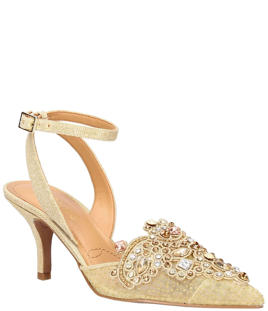 J. Renee Desdemona Dotted Rhinestone Ankle Strap Pumps