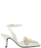 J. Renee Desdemona Floral Mesh and Pearl Applique Ankle Strap Pumps