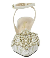 J. Renee Desdemona Floral Mesh and Pearl Applique Ankle Strap Pumps