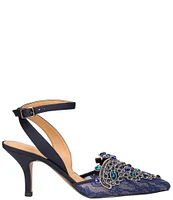 J. Renee Desdemona Floral Mesh Rhinestone Ankle Strap Pumps