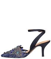 J. Renee Desdemona Floral Mesh Rhinestone Ankle Strap Pumps