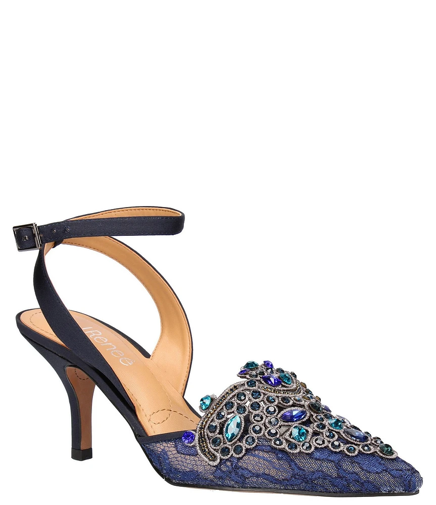 J. Renee Desdemona Floral Mesh Rhinestone Ankle Strap Pumps