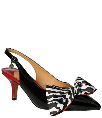 J. Renee Devika Patent Zebra Print Bow Sling Pumps