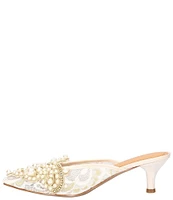 J. Renee Dorrus Pearl Lace Kitten Heel Dress Mules