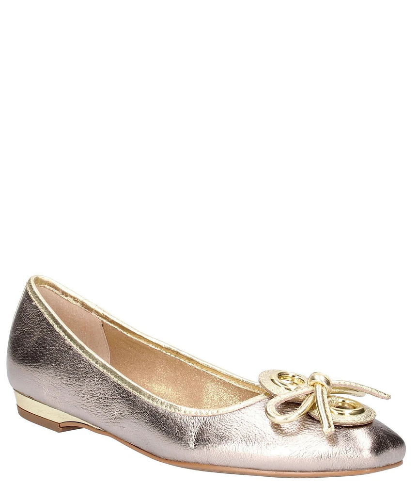 J. Renee Edie Metallic Leather Square Toe Bow Dress Flats