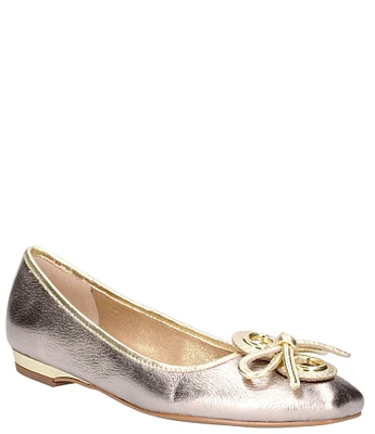 J. Renee Edie Metallic Leather Square Toe Bow Dress Flats