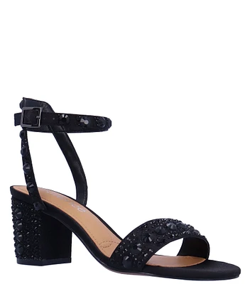 J. Renee Evelina Rhinestone Studded Satin Block Heel Dress Sandals