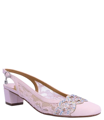 J. Renee Faleece Lace And Satin Slingback Block Heel Pumps