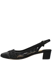 J. Renee Faleece Lace And Satin Slingback Block Heel Pumps