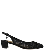 J. Renee Faleece Lace And Satin Slingback Block Heel Pumps