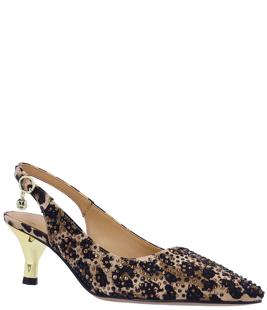 J. Renee Ferryanne Rhinestone Leopard Print Slingback Pumps