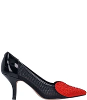 J. Renee Coopid Patent Mesh Rhinestone Heart Pumps