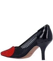 J. Renee Coopid Patent Mesh Rhinestone Heart Pumps