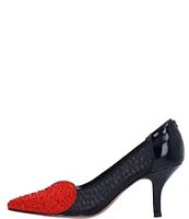 J. Renee Coopid Patent Mesh Rhinestone Heart Pumps