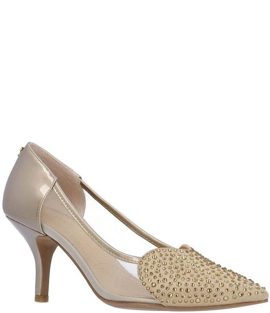 J. Renee Coopid Patent Mesh Rhinestone Heart Pumps