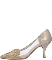 J. Renee Coopid Patent Mesh Rhinestone Heart Pumps