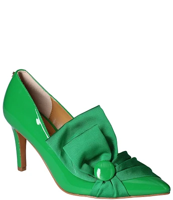 J. Renee Hirisha Patent Grosgrain Ornament Bow Detail Pumps