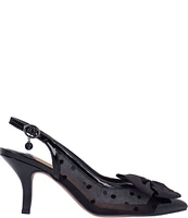 J. Renee Kadence Dotted Mesh Patent Grosgrain Bow Sling Pumps