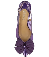 J. Renee Kadence Dotted Mesh Patent Grosgrain Bow Sling Pumps