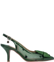 J. Renee Kadence Dotted Mesh Patent Grosgrain Bow Sling Pumps